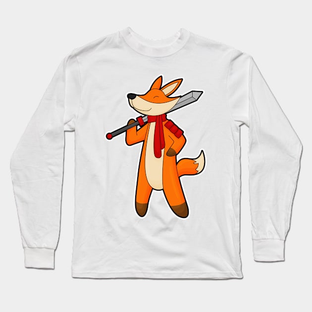 Fox as Warrior with Sword & Scarf Long Sleeve T-Shirt by Markus Schnabel